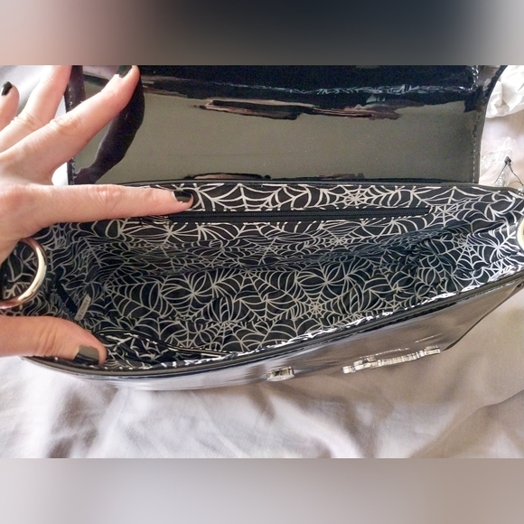 Sourpuss goth black glitter batwing shoulder bag purse - Picture 6 of 10